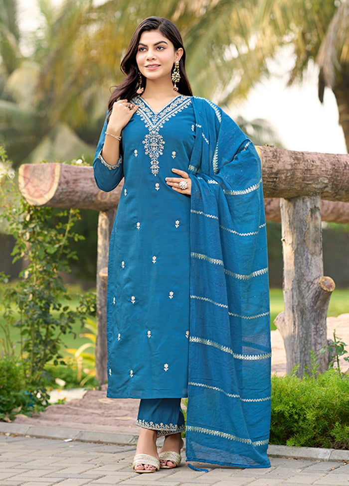 3 Pc Blue Silk Suit Set