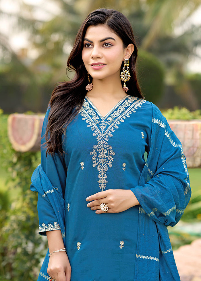 3 Pc Blue Silk Suit Set