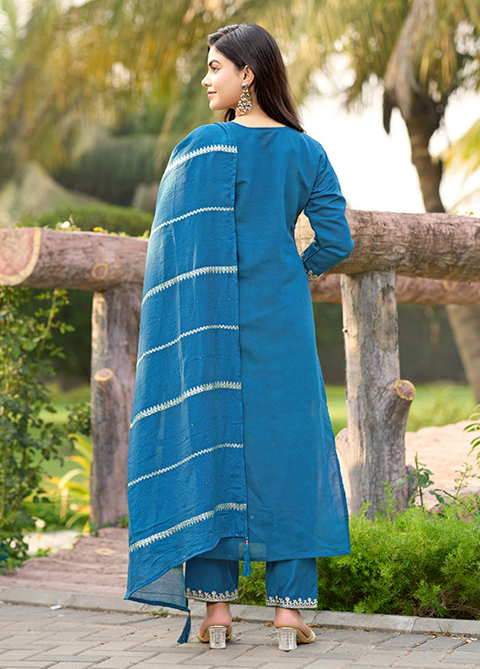 3 Pc Blue Silk Suit Set