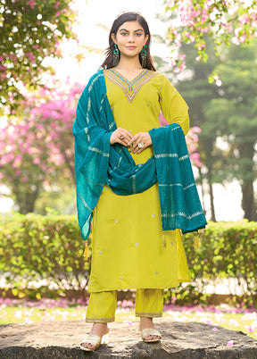 3 Pc Yellow Silk Suit Set