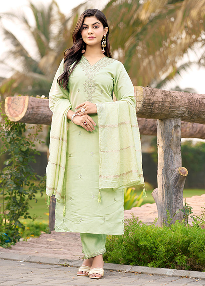 3 Pc Green Silk Suit Set