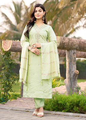 3 Pc Green Silk Suit Set
