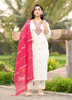 3 Pc White Silk Suit Set