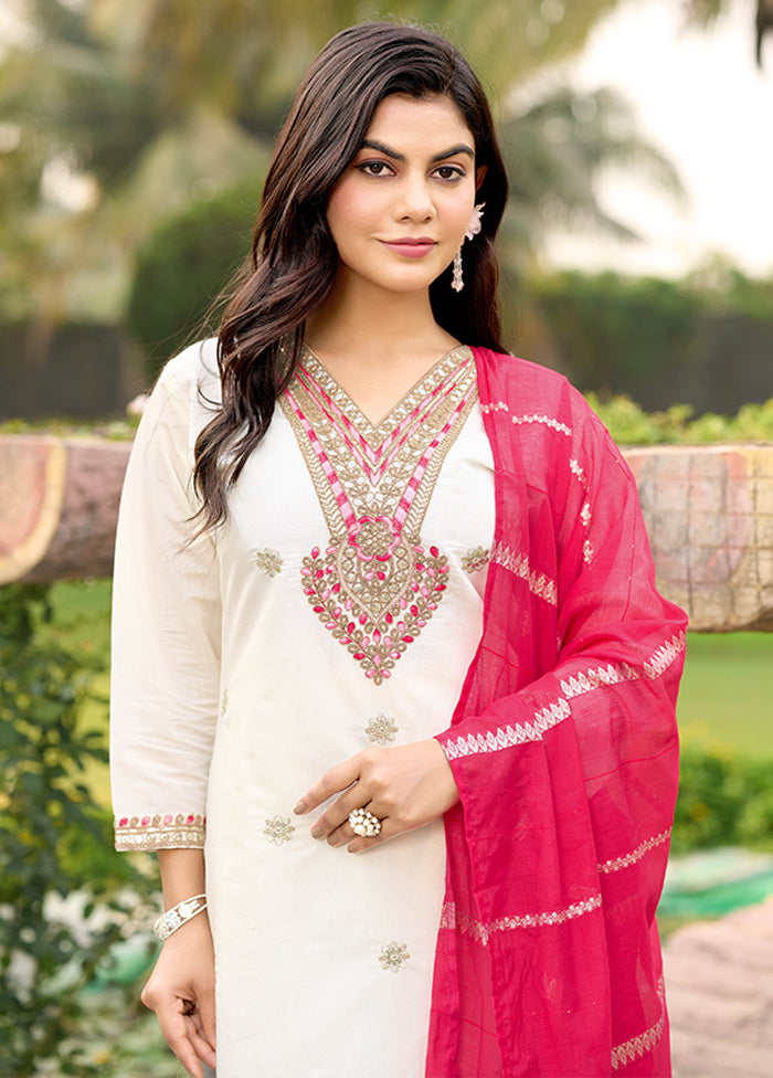 3 Pc White Silk Suit Set