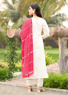 3 Pc White Silk Suit Set