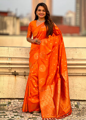 Orange Spun Silk Saree With Blouse Piece