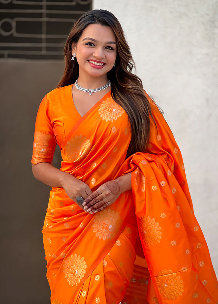 Orange Spun Silk Saree With Blouse Piece