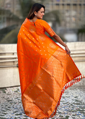 Orange Spun Silk Saree With Blouse Piece