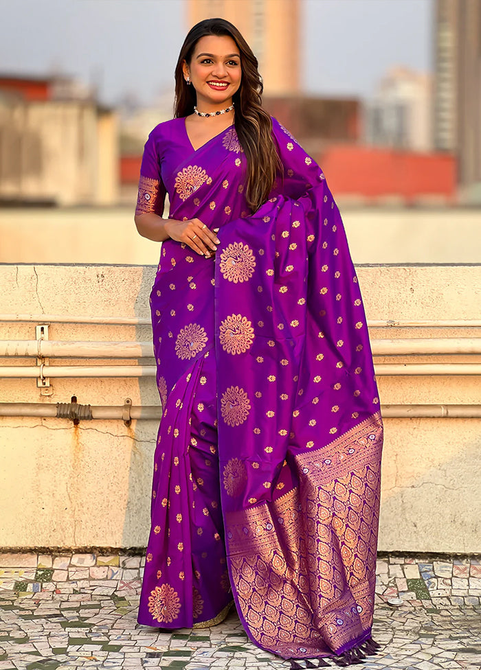 Purple Spun Silk Saree With Blouse Piece