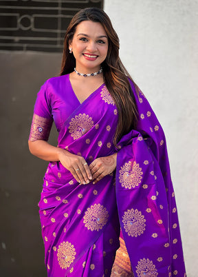 Purple Spun Silk Saree With Blouse Piece
