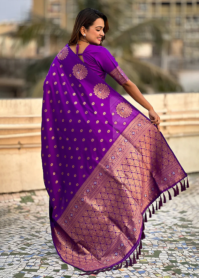 Purple Spun Silk Saree With Blouse Piece