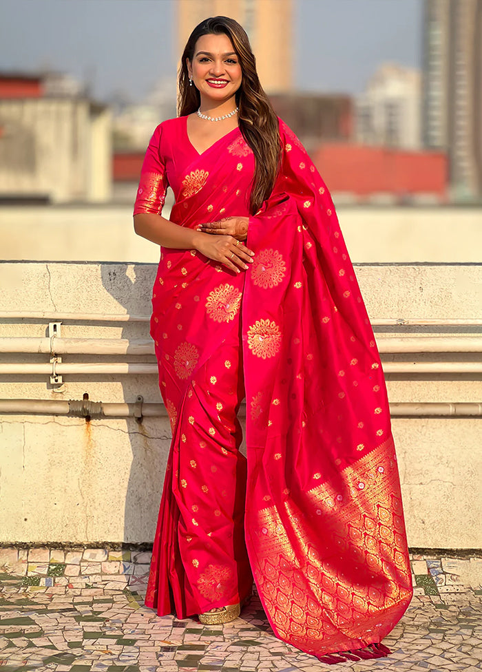 Pink Spun Silk Saree With Blouse Piece