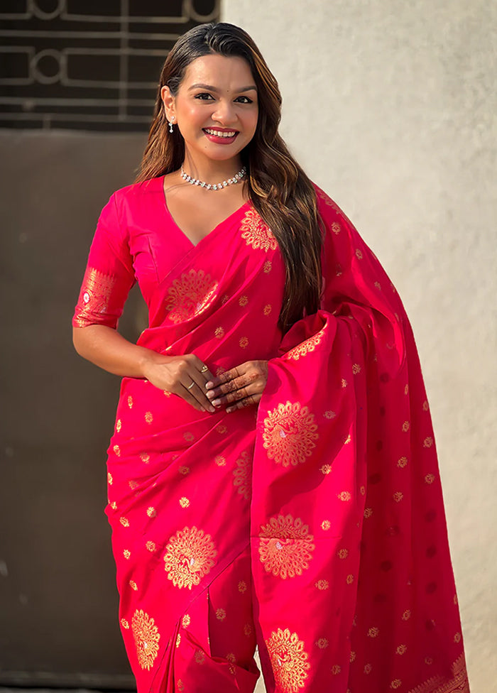 Pink Spun Silk Saree With Blouse Piece