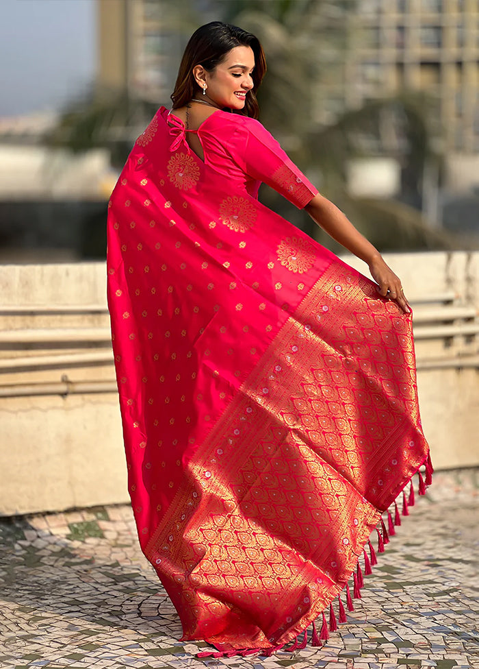 Pink Spun Silk Saree With Blouse Piece