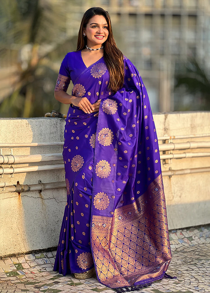 Blue Spun Silk Saree With Blouse Piece