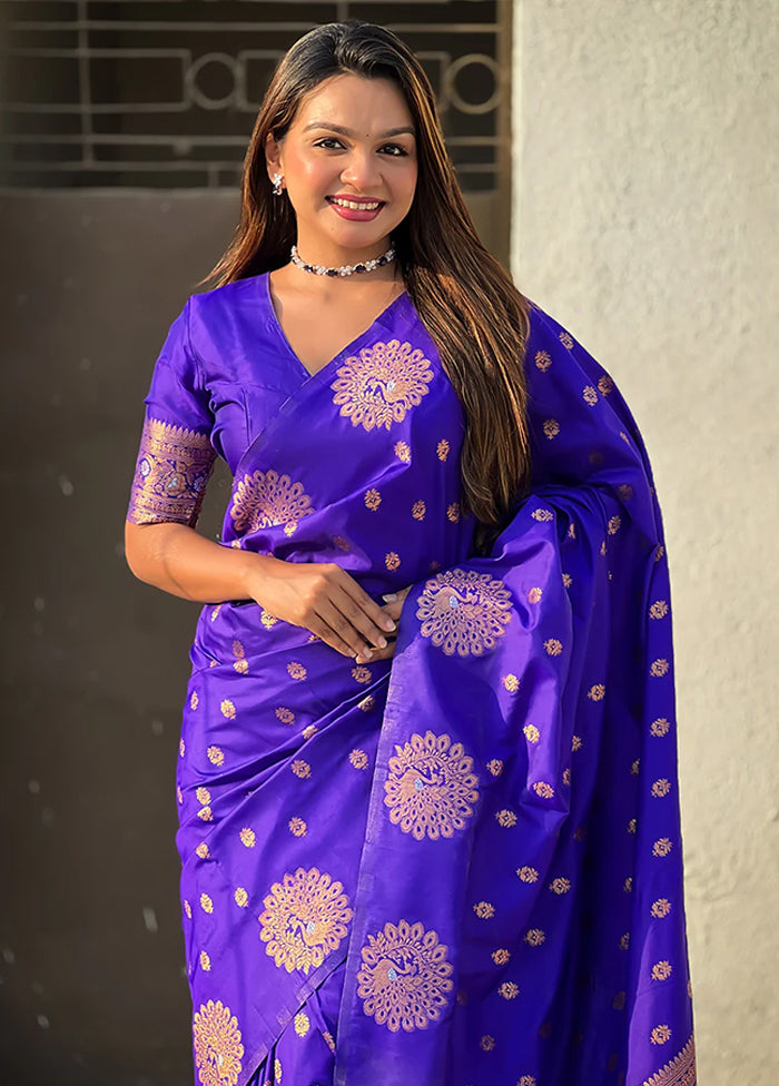 Blue Spun Silk Saree With Blouse Piece