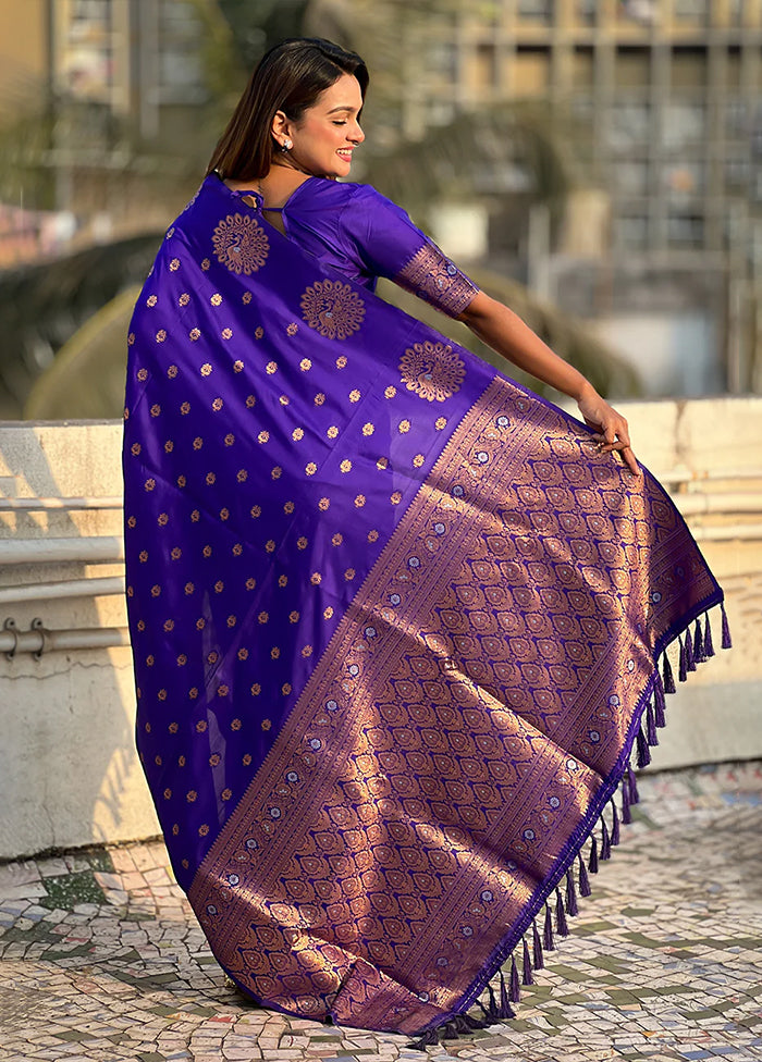 Blue Spun Silk Saree With Blouse Piece