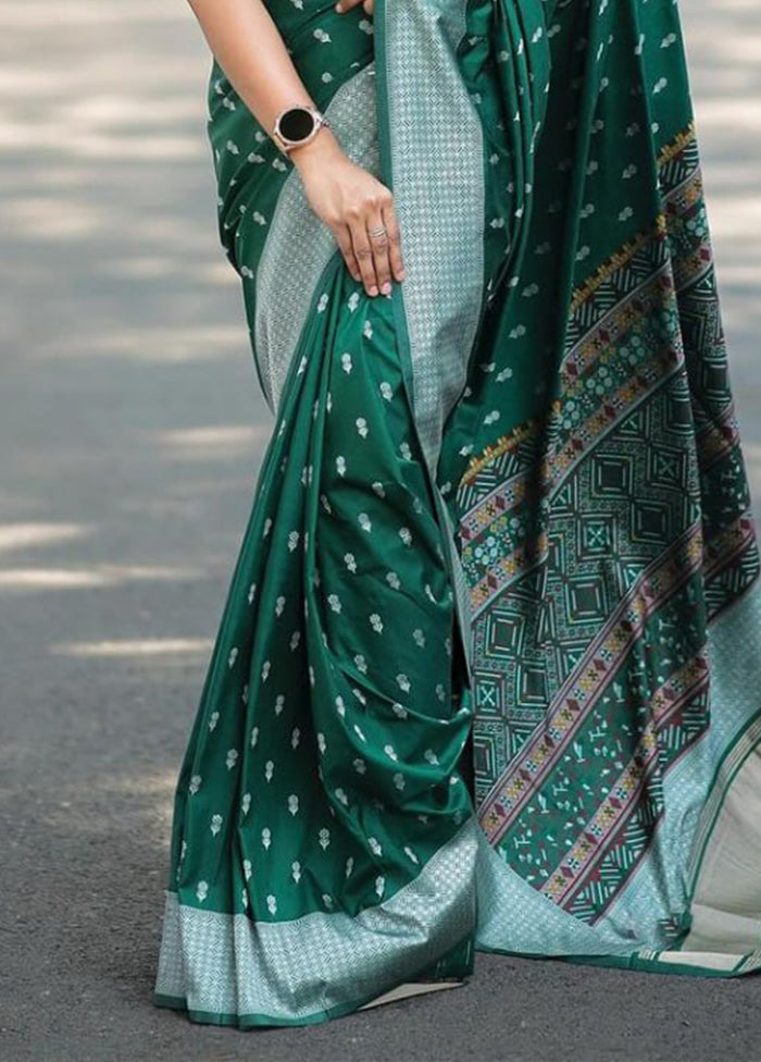 Green Spun Silk Saree With Blouse Piece
