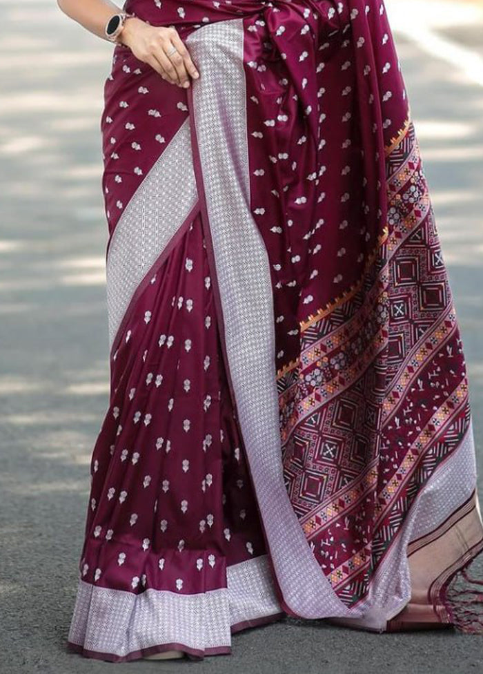 Wine Spun Silk Saree With Blouse Piece