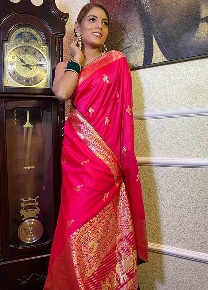 Pink Spun Silk Saree With Blouse Piece