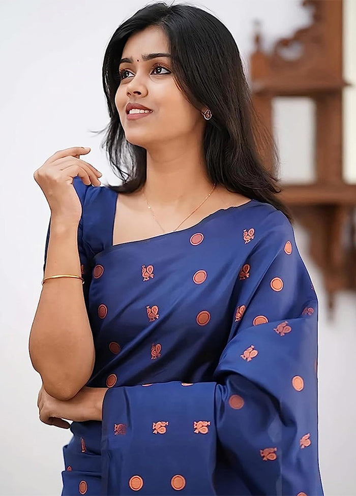 Blue Spun Silk Saree With Blouse Piece