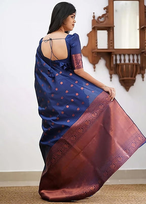 Blue Spun Silk Saree With Blouse Piece