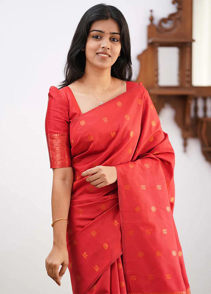 Red Spun Silk Saree With Blouse Piece