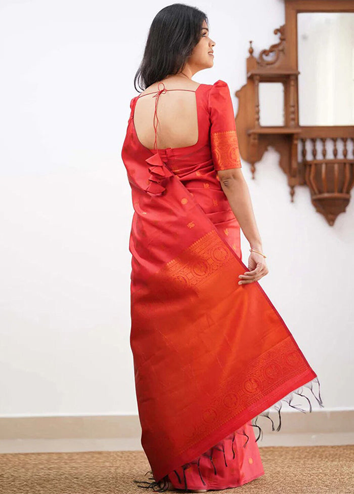 Red Spun Silk Saree With Blouse Piece