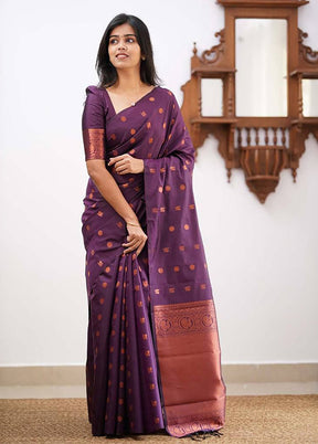 Purple Spun Silk Saree With Blouse Piece