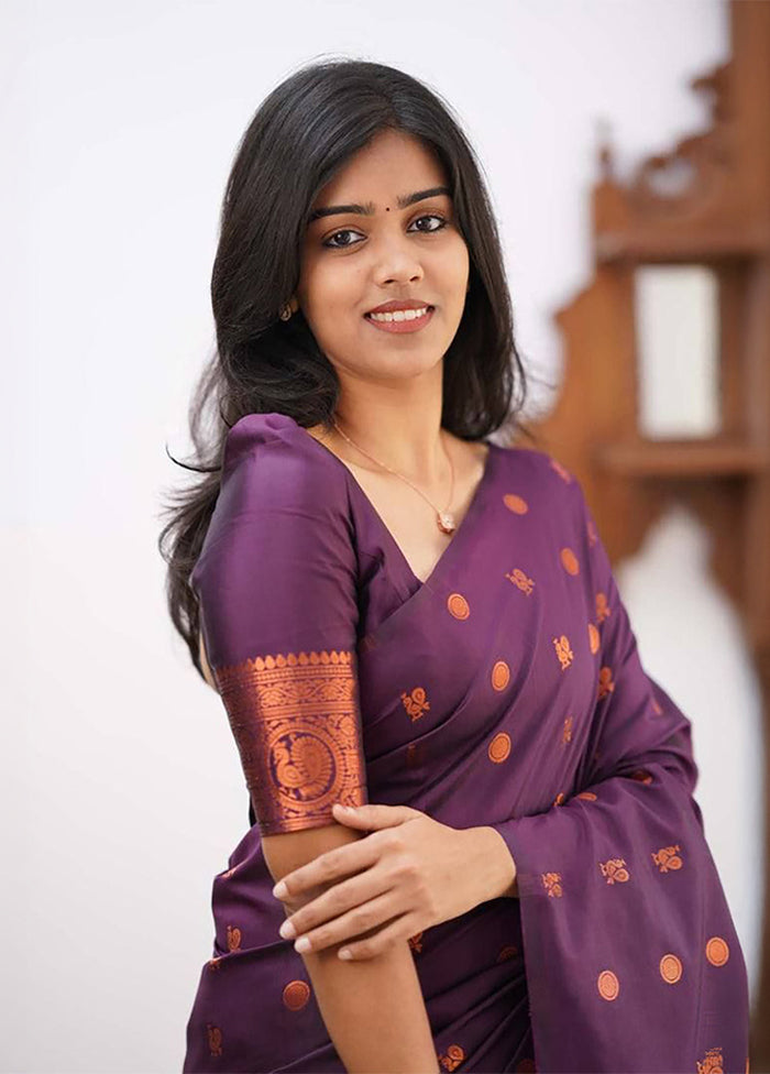 Purple Spun Silk Saree With Blouse Piece