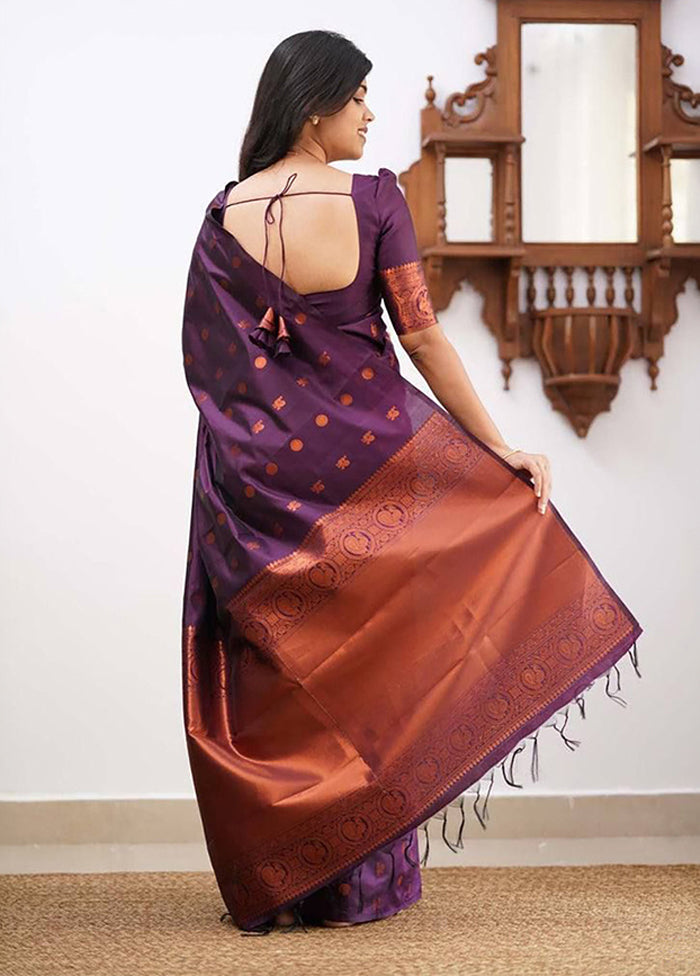 Purple Spun Silk Saree With Blouse Piece