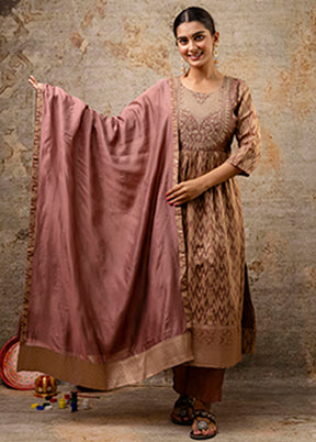 3 Pc Brown Cotton Suit Set