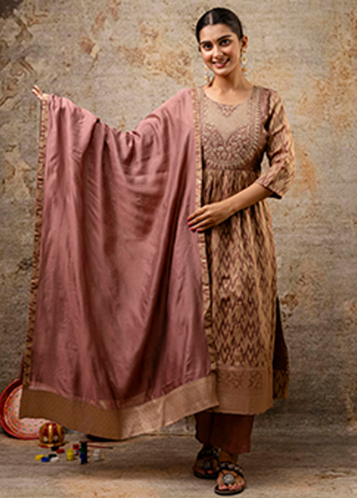 3 Pc Brown Cotton Suit Set