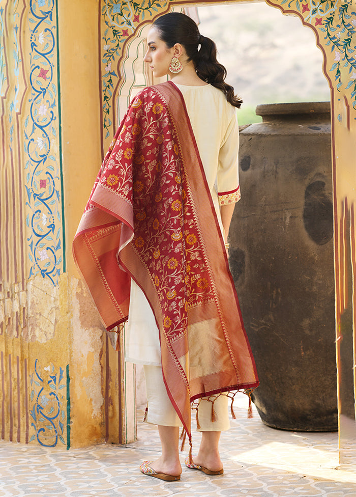 3 Pc Cream Silk Suit Set