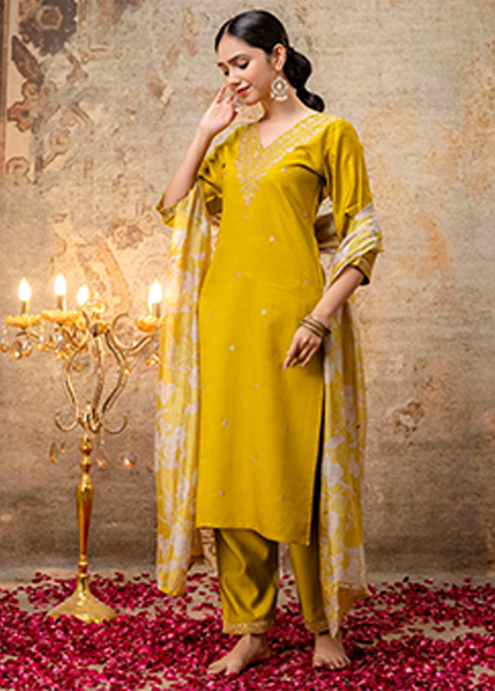 3 Pc Yellow Silk Suit Set