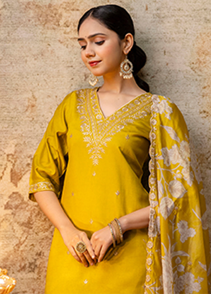 3 Pc Yellow Silk Suit Set