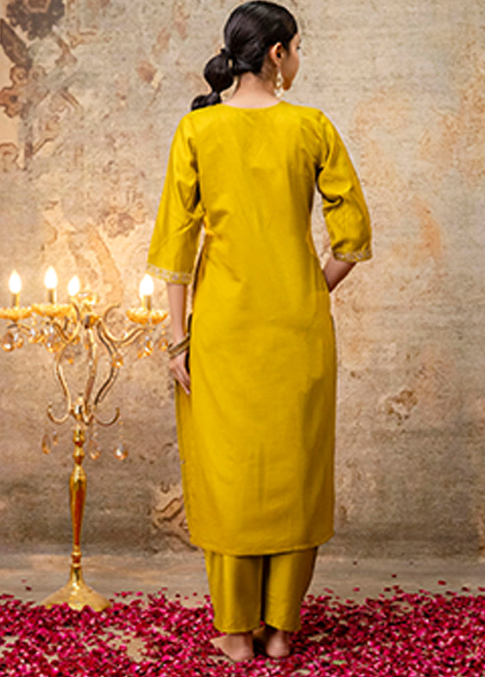 3 Pc Yellow Silk Suit Set