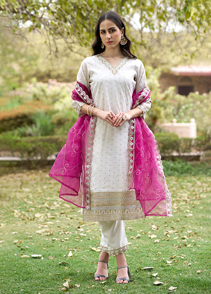3 Pc White Silk Suit Set
