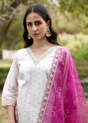 3 Pc White Silk Suit Set