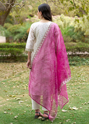 3 Pc White Silk Suit Set