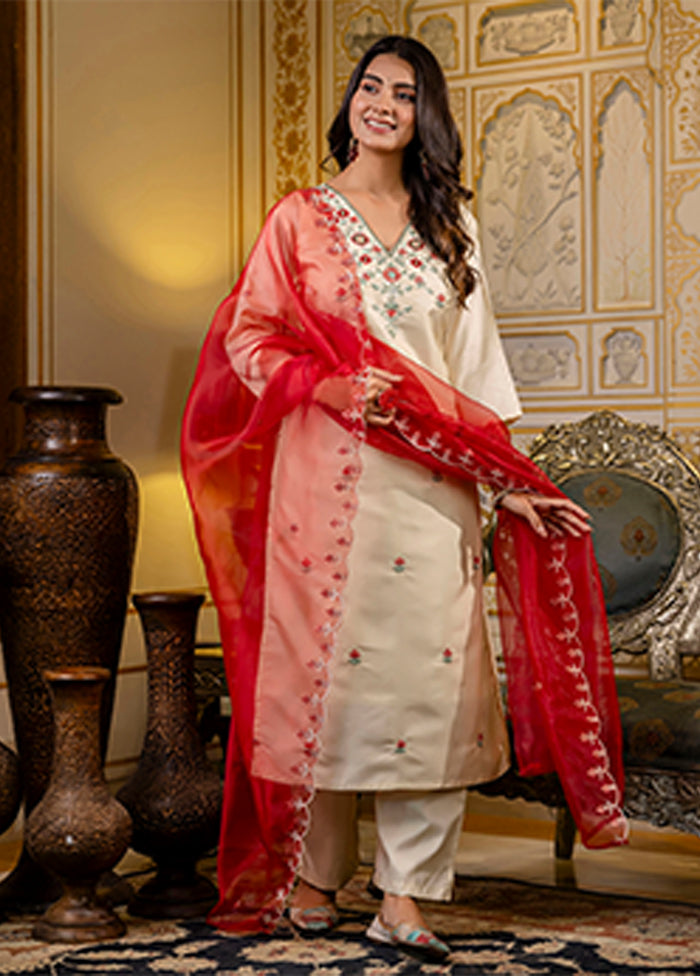 3 Pc Brown Silk Suit Set