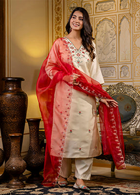 3 Pc Brown Silk Suit Set