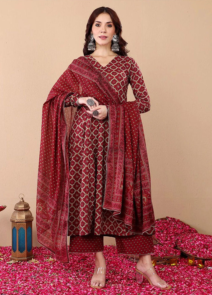 3 Pc Maroon Silk Suit Set