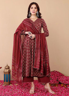 3 Pc Maroon Silk Suit Set