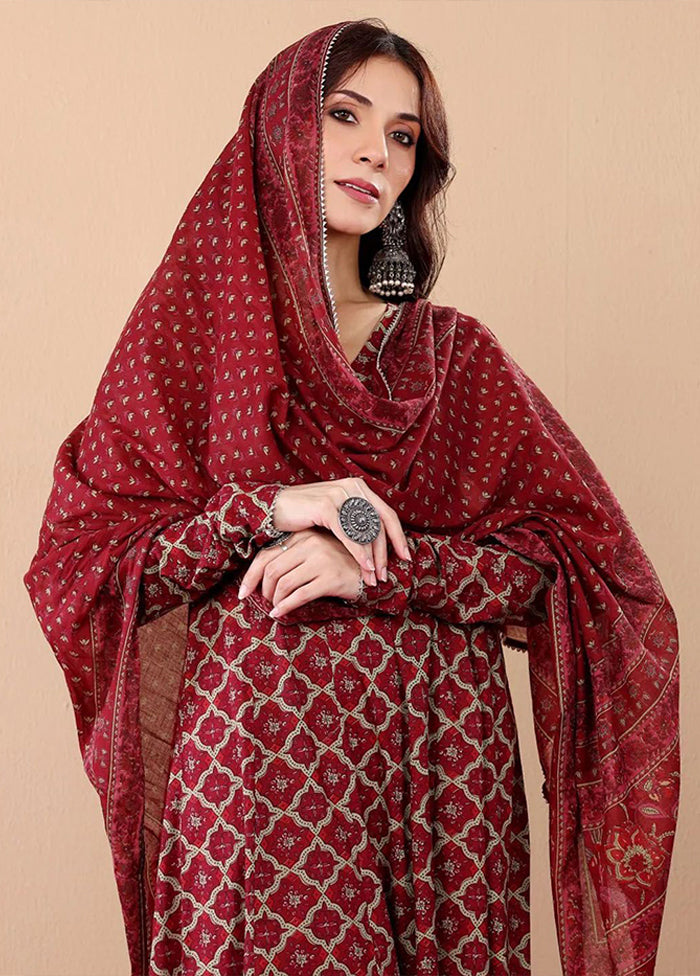 3 Pc Maroon Silk Suit Set