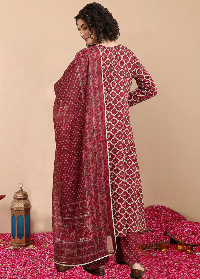 3 Pc Maroon Silk Suit Set