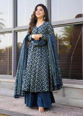 3 Pc Blue Silk Suit Set
