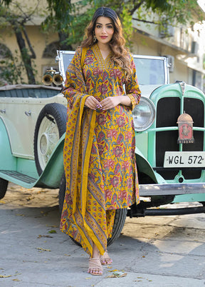 3 Pc Yellow Cotton Suit Set