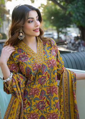 3 Pc Yellow Cotton Suit Set