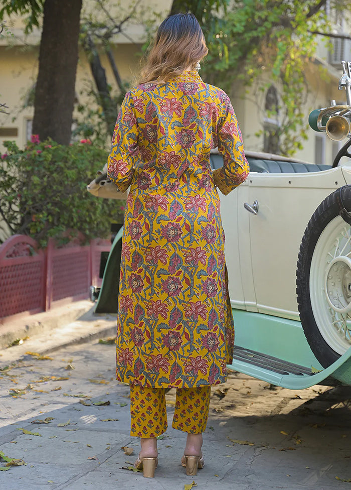 3 Pc Yellow Cotton Suit Set